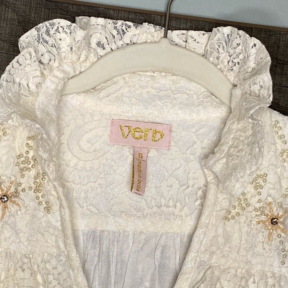 Verb By Pallavi Singhee Ivory Beaded Embroidered Top Size Small - Picture 10 of 13